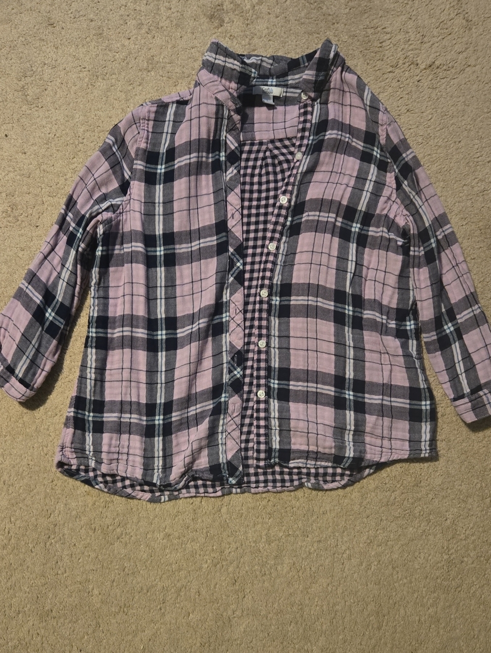 croft & barrow Pink and Navy Plaid Button-Down Shirt